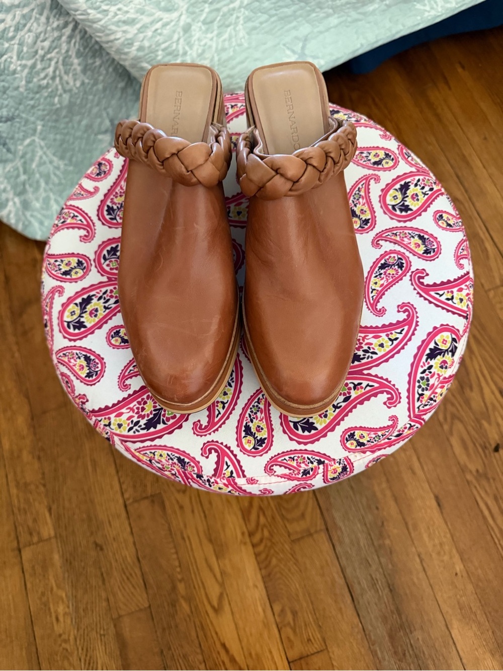 Bernardo Cognac Braided-Detail Leather Mule